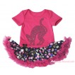 Halloween Hot Pink Baby Bodysuit Rainbow Skeleton Pettiskirt & Sparkle Rhinestone Black Cat Print JS4750